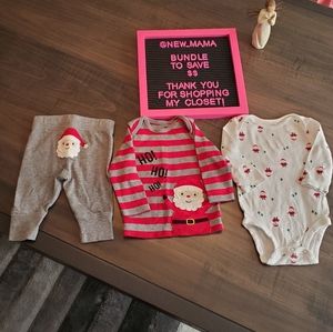 Carters Baby Santa 3 Pc Suit, long sleeve bodysuit, Santa pants & top 0-3 UNISEX
